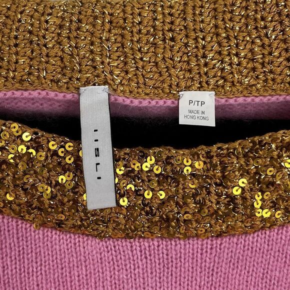 IISLI Sweater Womens XS/S 100% Cashmere Pink Gold Sequins Pullover - Picture 3 of 6